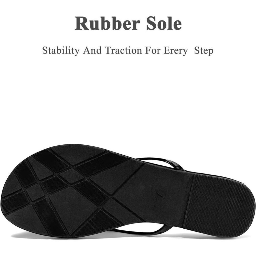 🆕 Black Patent Leather Flip Flops Women’s Dressy Thong Sandals Rubber Sole 2025 - Picture 3 of 5
